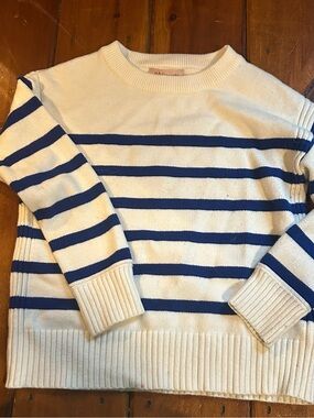 Philosophy Cream and Blue Striped Crewneck Sweater size medium
